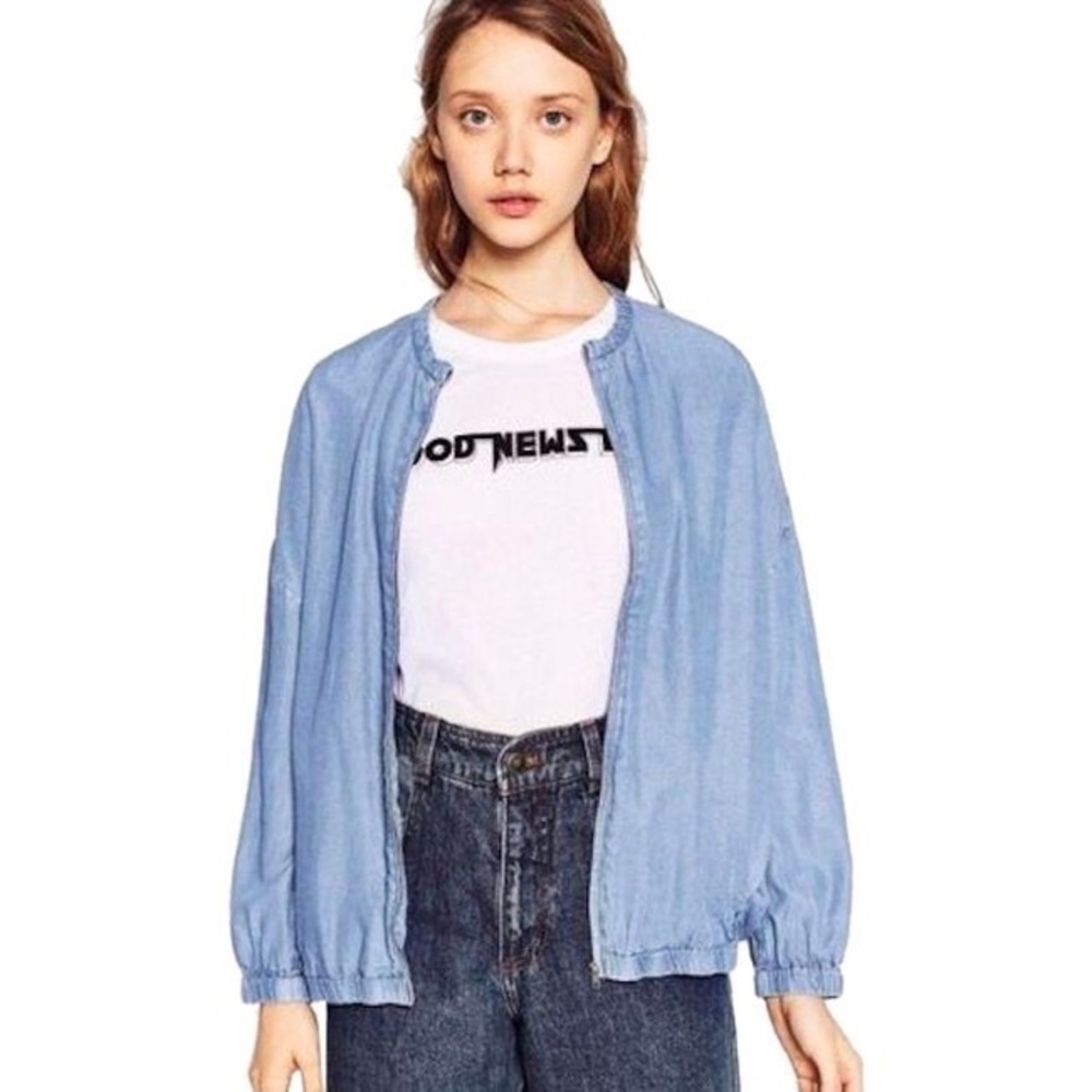 Zara TRF chambray bomber jacket